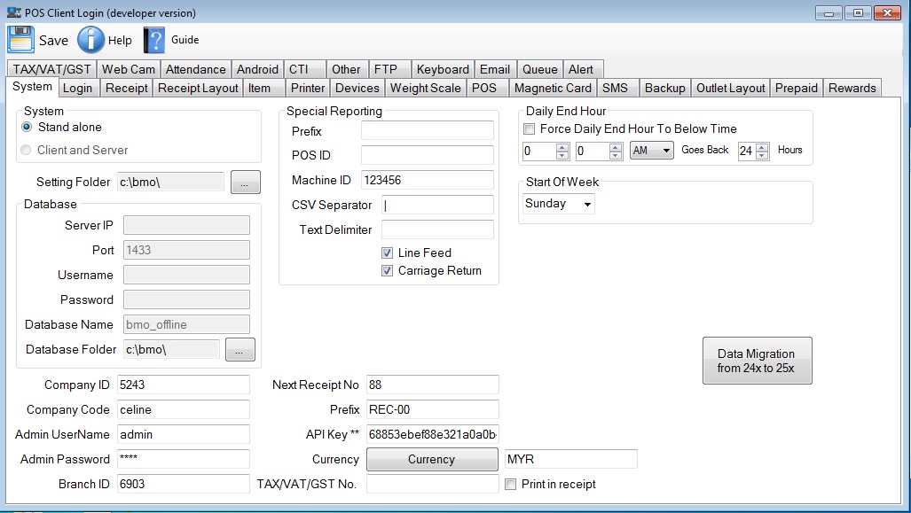 pos system setup singapore report settings