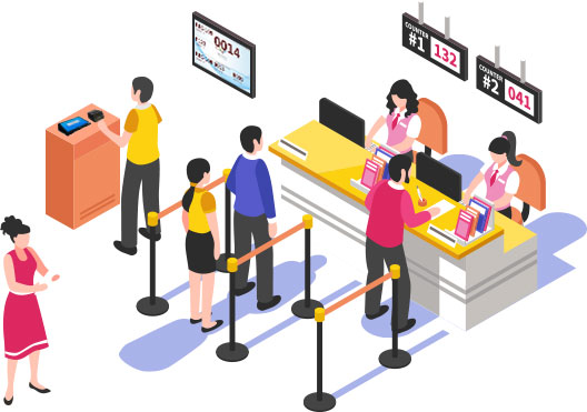 queue system qms system service counter scenario