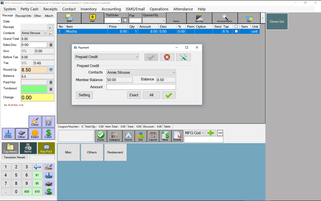 fnb pos system multiple types pf payment