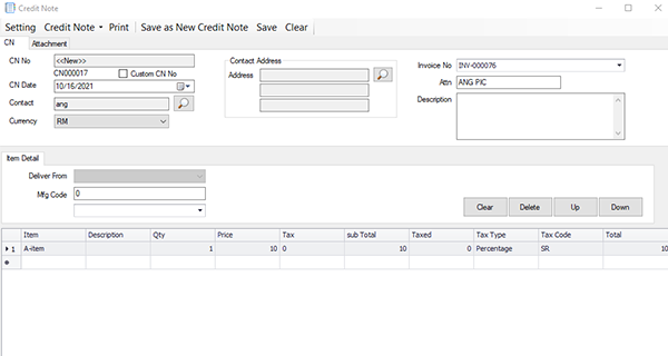 bmo accounting invoicing credit note