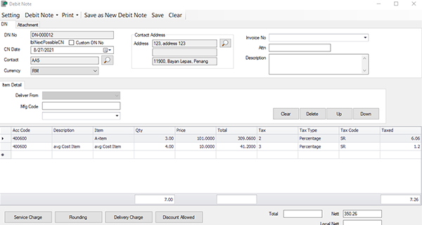 bmo accounting invoicing debit note